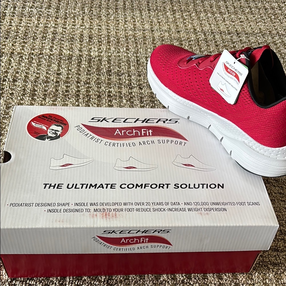 Men’s Skechers Red Arch Fit Shoes with White Sole